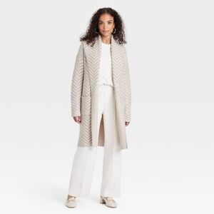 Women's Coatigan - A New Day™ Taupe/ Cream Herringbone M/L new